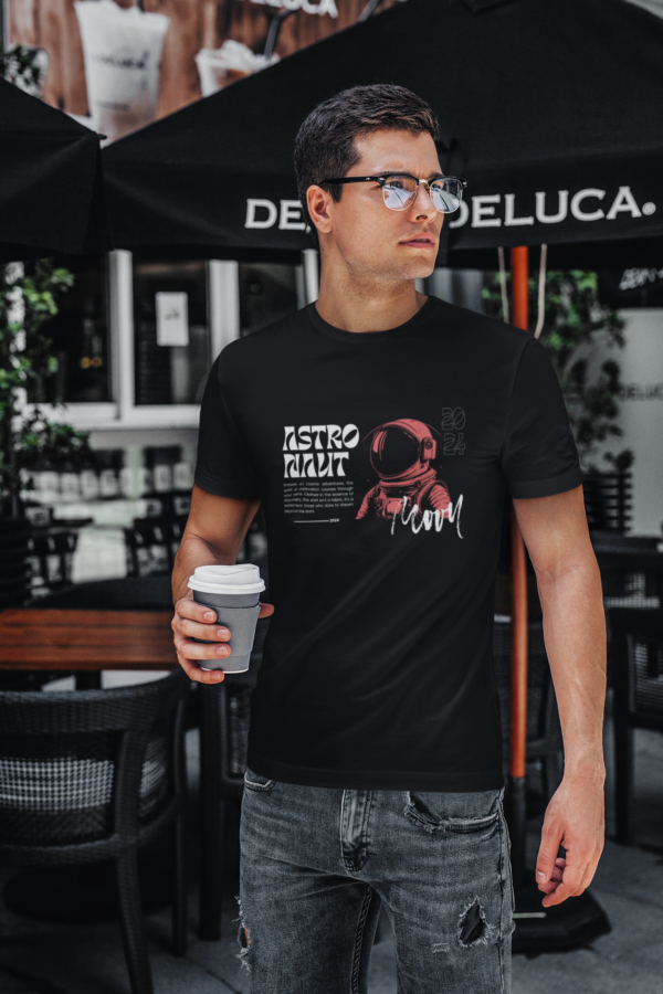 Model wearing Astronaut T-Shirt -2 , Brand Name - Thread Wair Cosmic Voyage Men's T-Shirt